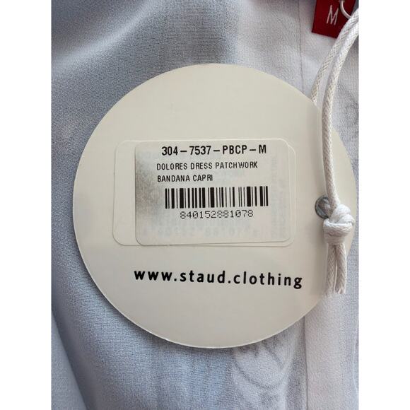 STAUD Dolores Bandana Print Slip Dress Patchwork Blue Capri Midi NWT Medium - Picture 7 of 7